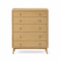 Wood 5-Drawer Dresser with Brass Knobs Natural Finish 120cm Height