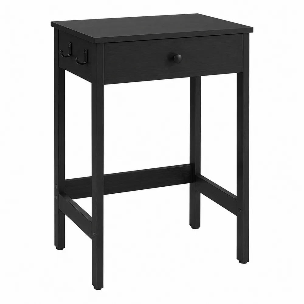Black Wood Desk with Drawer and Hooks 80cm x 50cm x 40cm