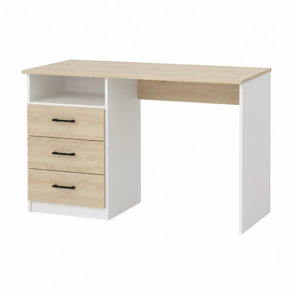 Rectangular Wood Desk with 3 Drawers and White Finish 120x60x75cm