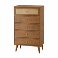 Wood Dresser with Rattan Drawer Front and Brass Knobs