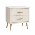 2-Drawer Wood Nightstand with Gold Accents and Tapered Legs White 60cm x 40cm x 55cm