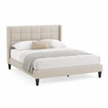 Beige Upholstered Platform Bed, Queen Size