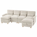 Modular Corduroy Sectional Sofa Set Beige with Foam Filling 294 cm