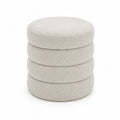 Round Bouclé Ottoman Beige 45cm