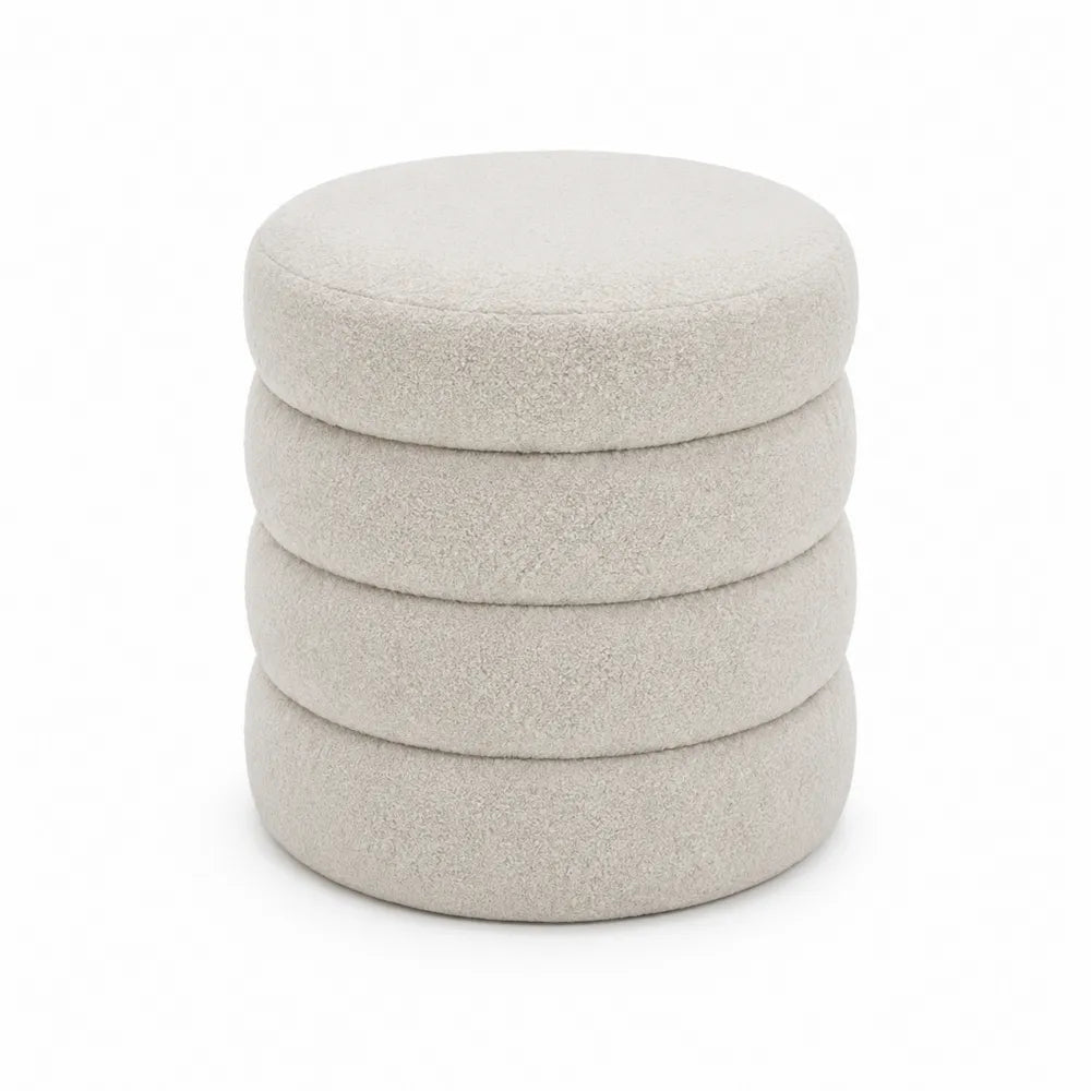 Round Bouclé Ottoman Beige 45cm