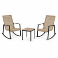 3-Piece Metal and Rope Rocking Chair Set with Table in Beige and Black