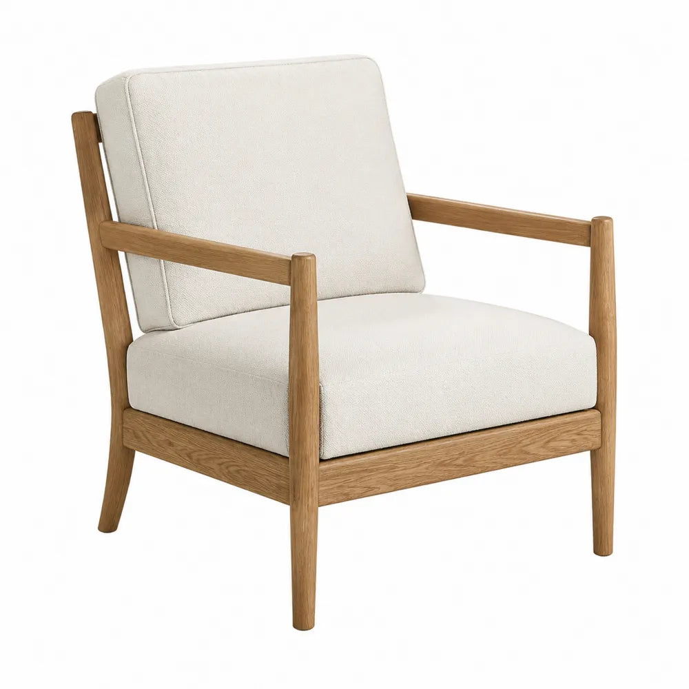Beige Upholstered Chair with Oak Frame