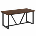 Rectangular Wood Dining Table with Metal Frame in Dark Brown