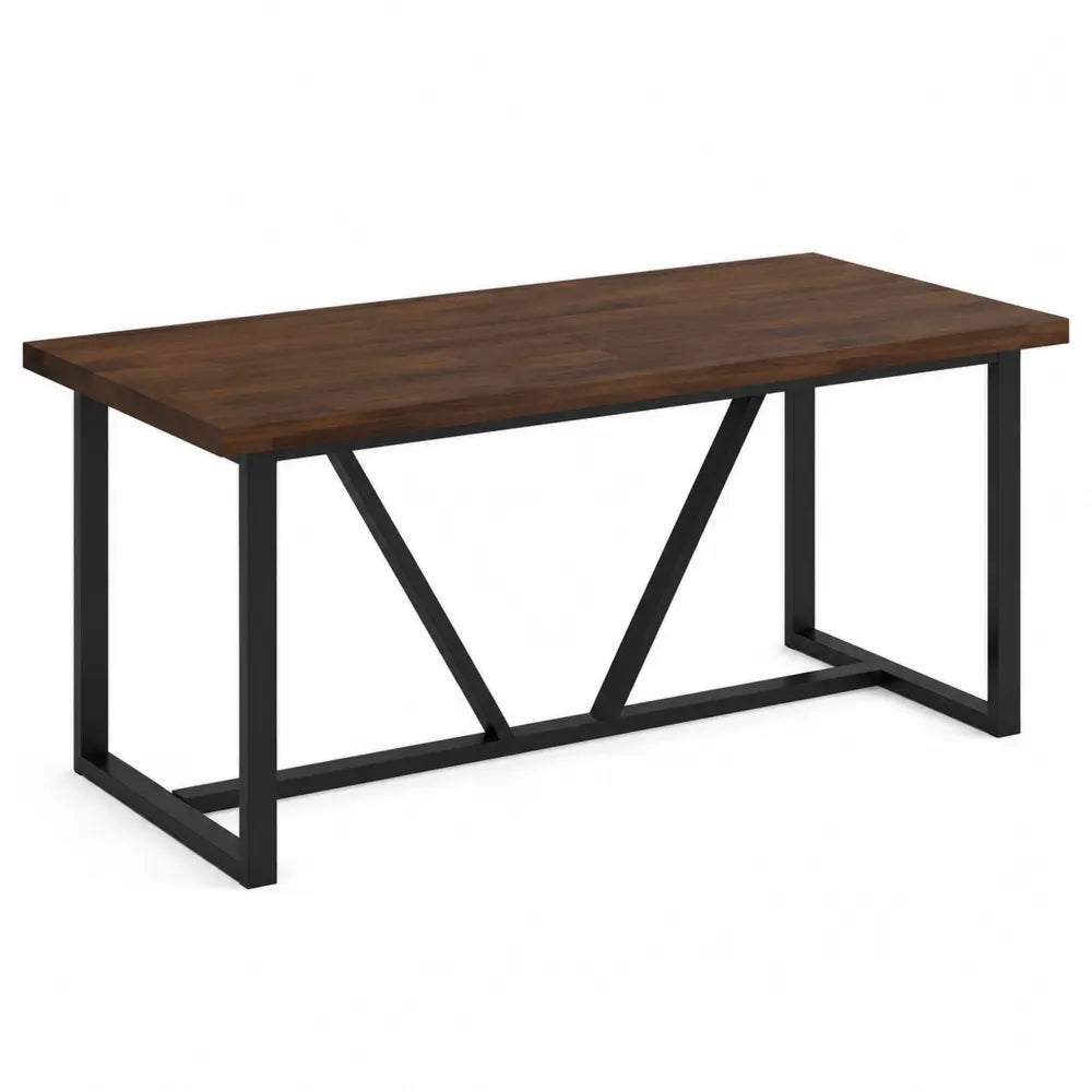 Rectangular Wood Dining Table with Metal Frame in Dark Brown
